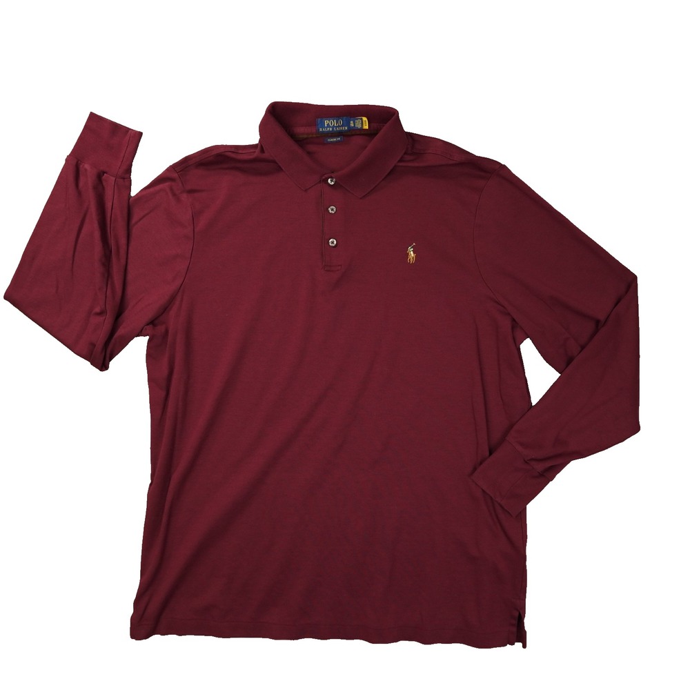 Polo Ralph Lauren Classic Fit Polo Shirt Mens XL Burgundy Red Long Sleeve Cotton